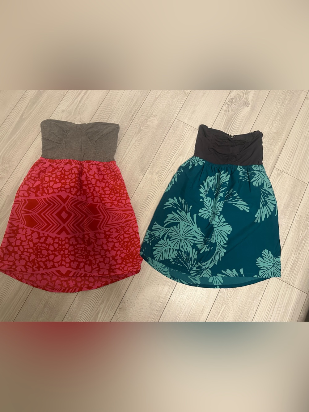 Roxy Strapless Mini Dress Duo - Red/pink & Teal Floral